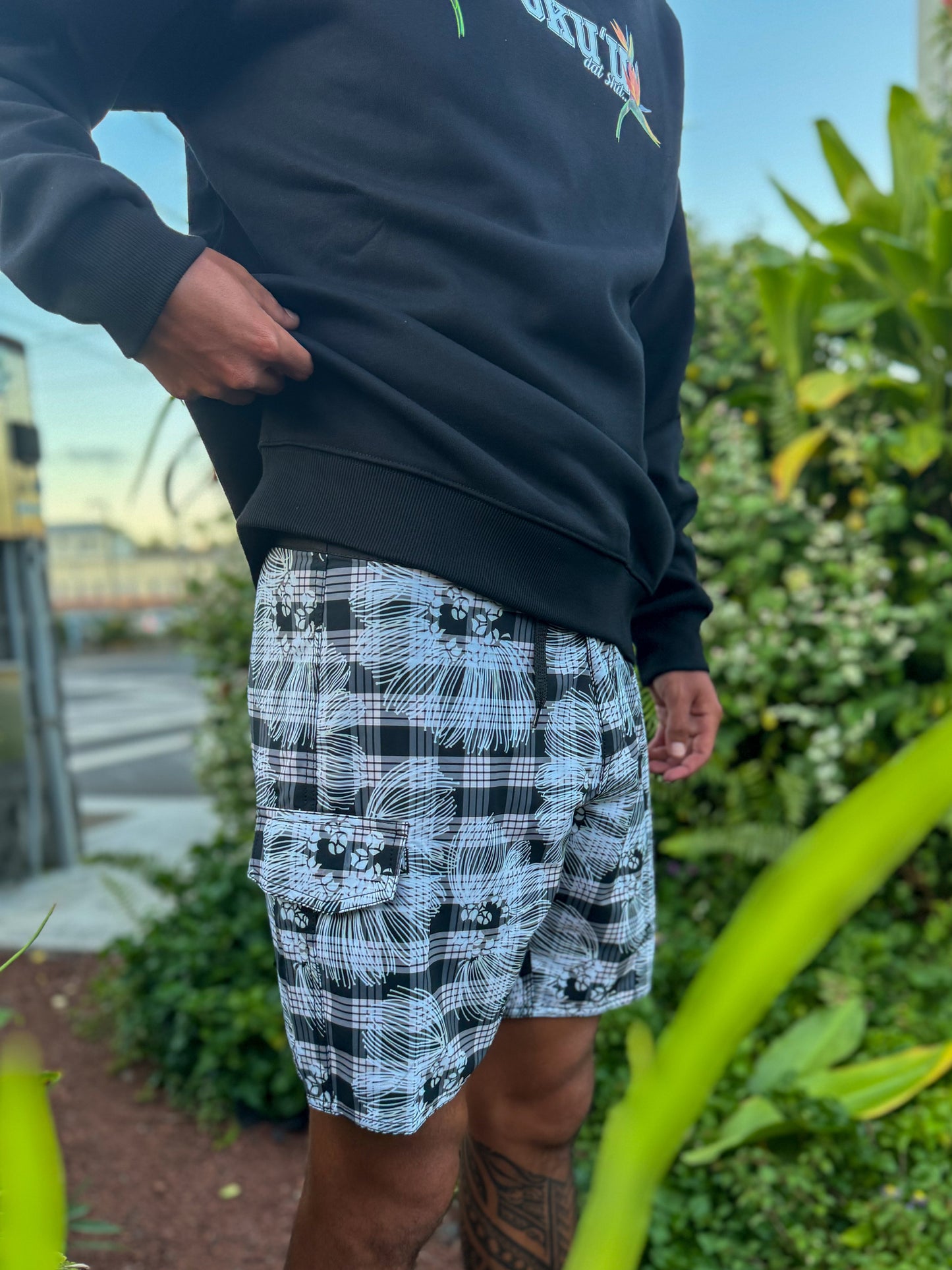 Black Lehua Palaka Board Shorts