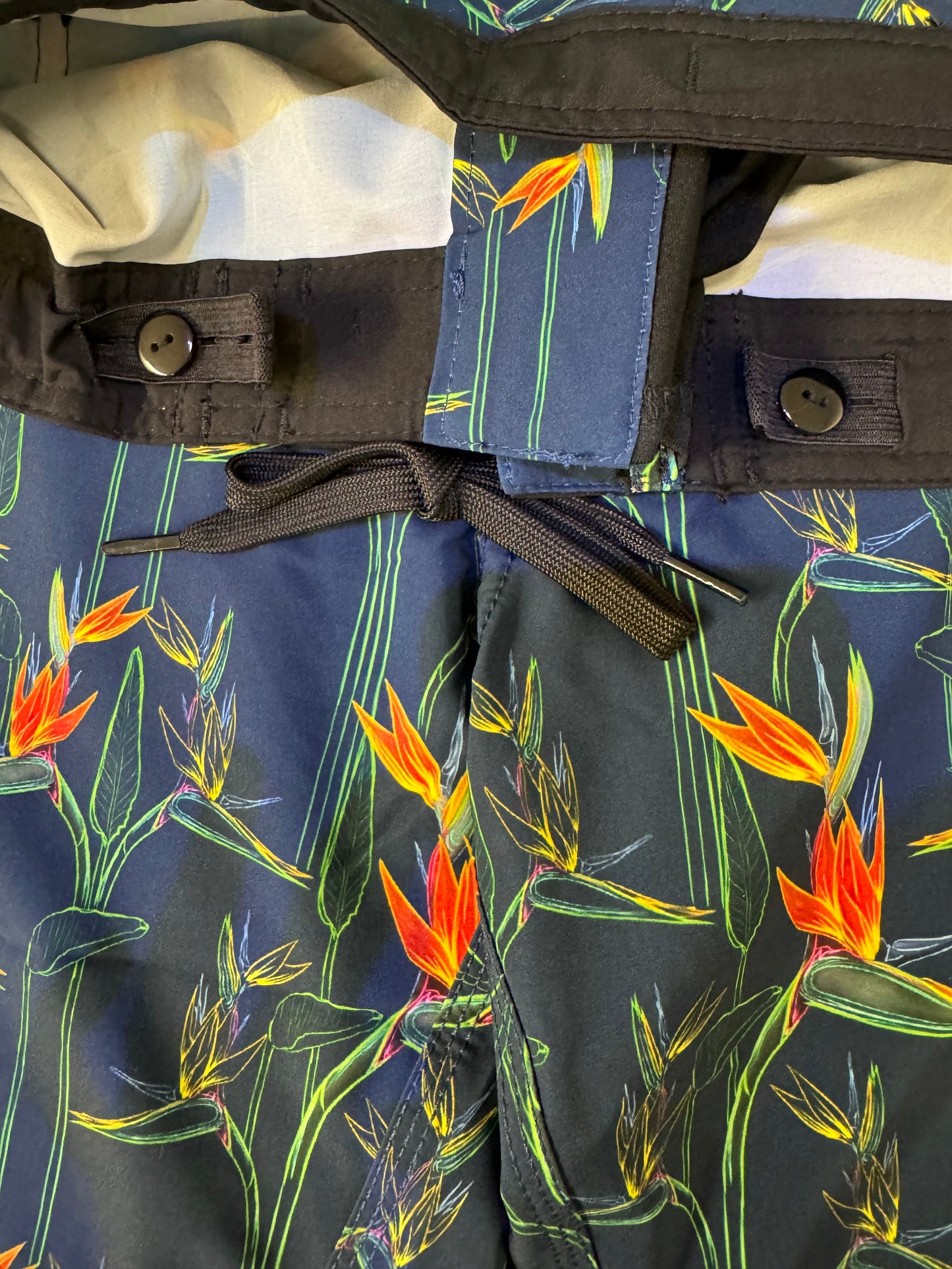 Navy Bird of Paradise Board Shorts by Irie and Haze X Ikehu Collective