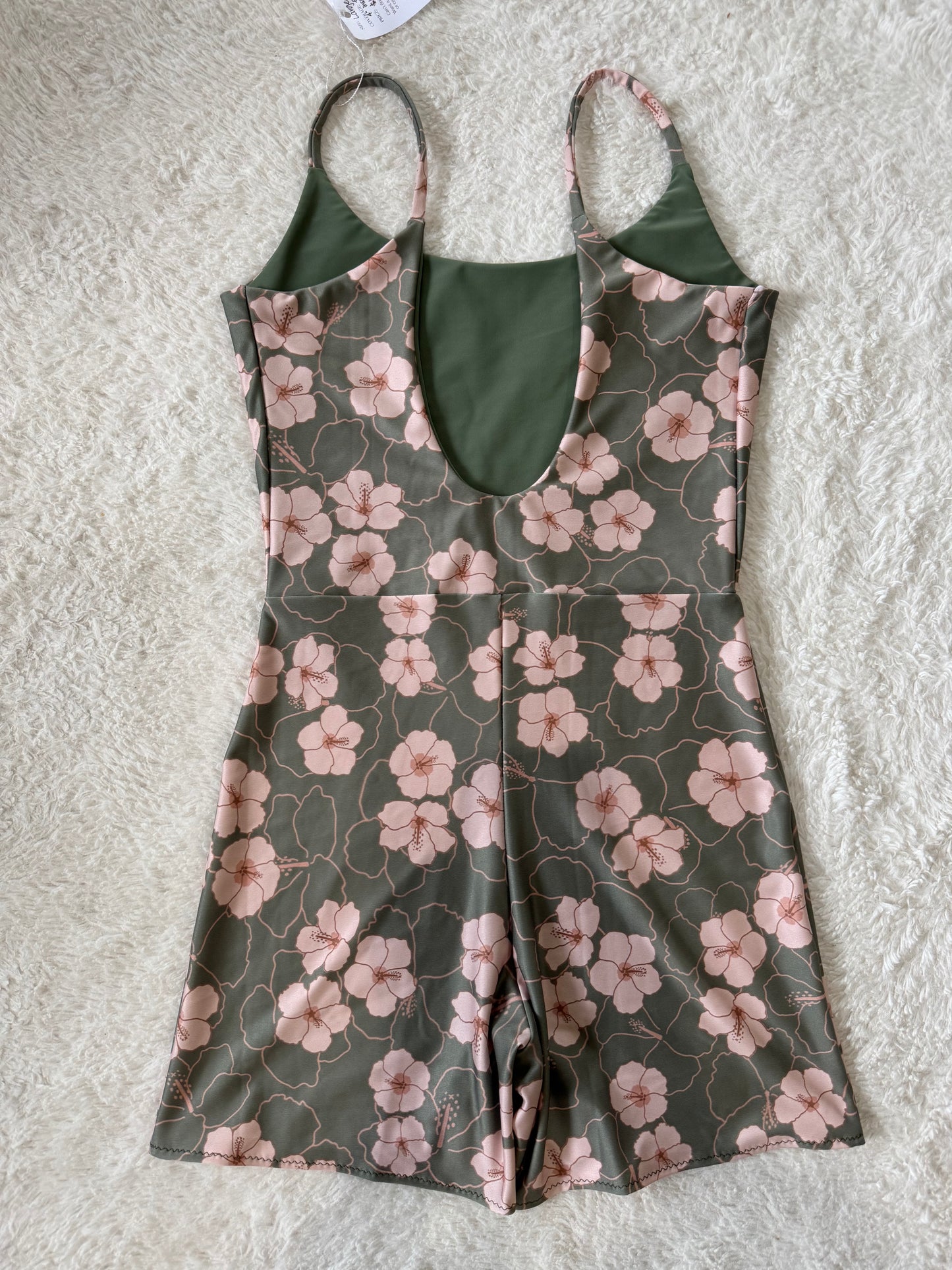 Green Hibiscus Scoop Back Playsuit - L