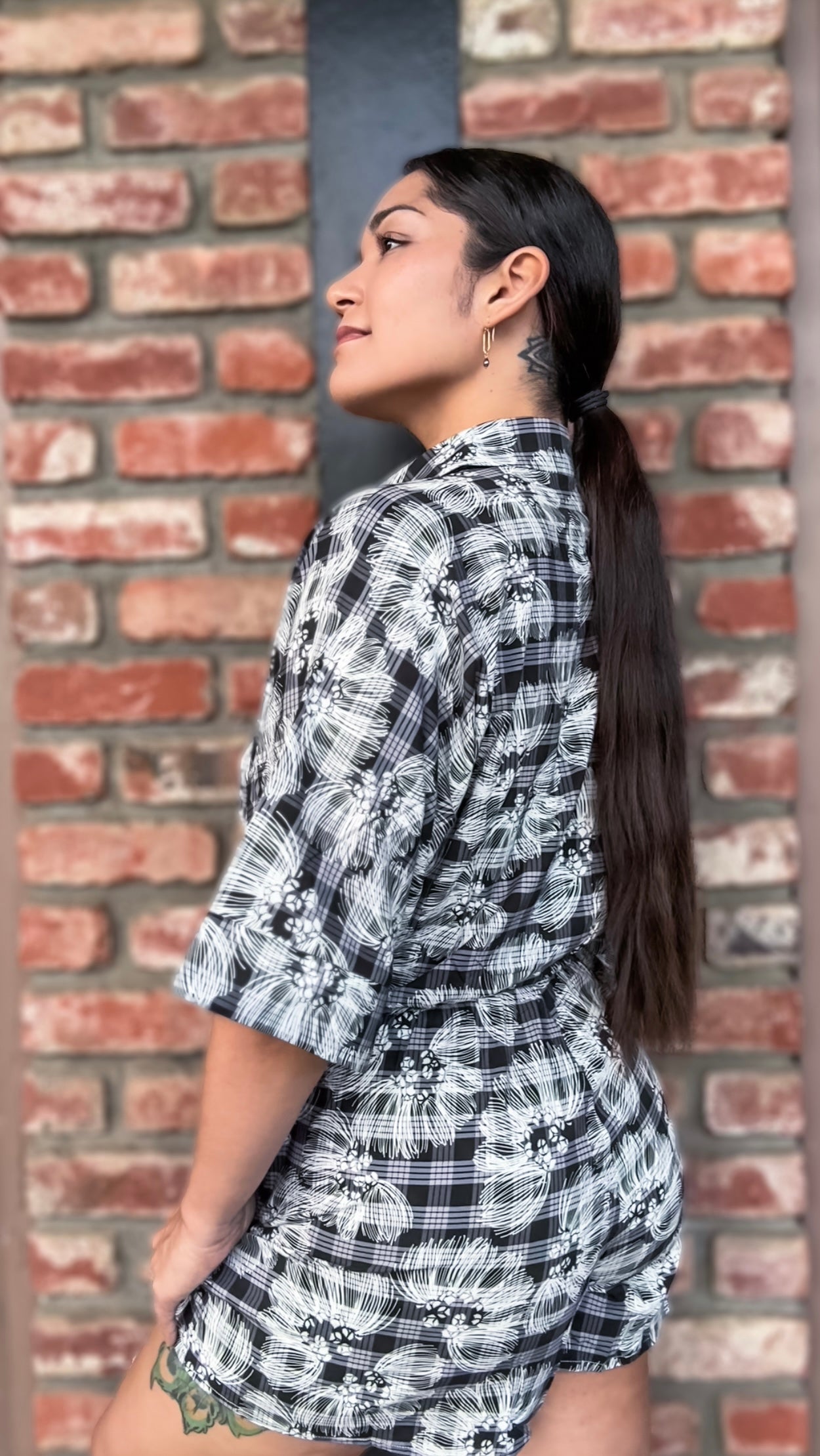 Lehua X Palaka Romper w/ Waist Tie - Black