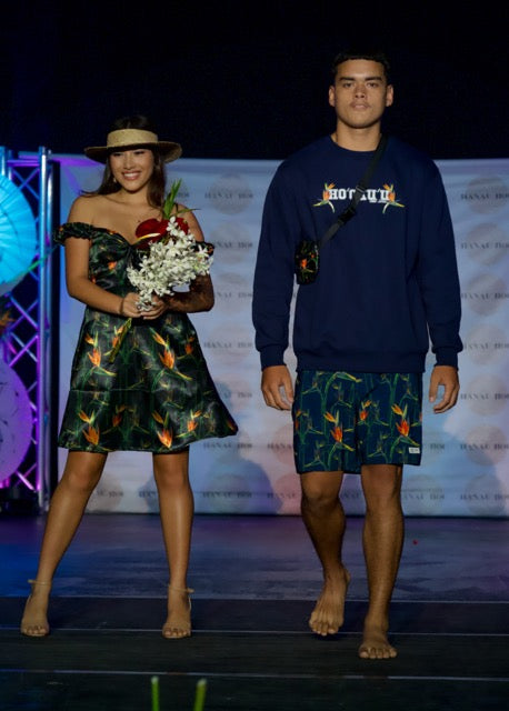 Navy Bird of Paradise Board Shorts by Irie and Haze X Ikehu Collective