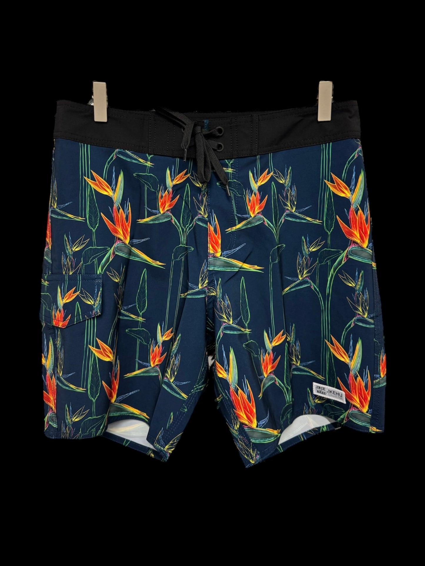 Navy Bird of Paradise Board Shorts by Irie and Haze X Ikehu Collective