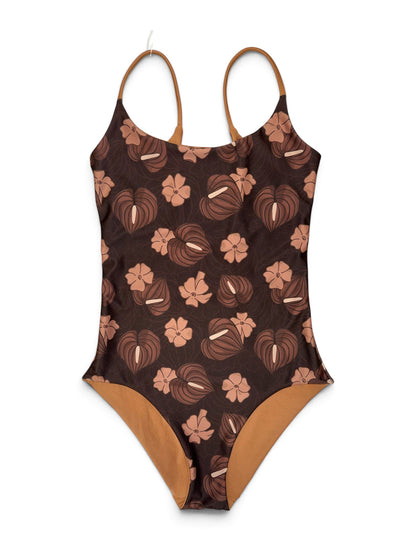 Brown Moody Puakenikeni Anthurium Scoop Back One Piece - XXL