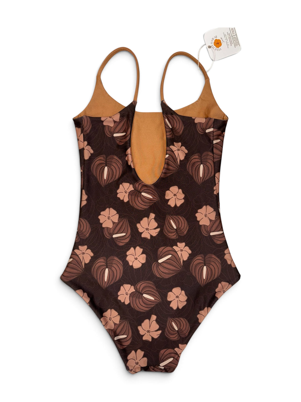 Brown Moody Puakenikeni Anthurium Scoop Back One Piece - XXL