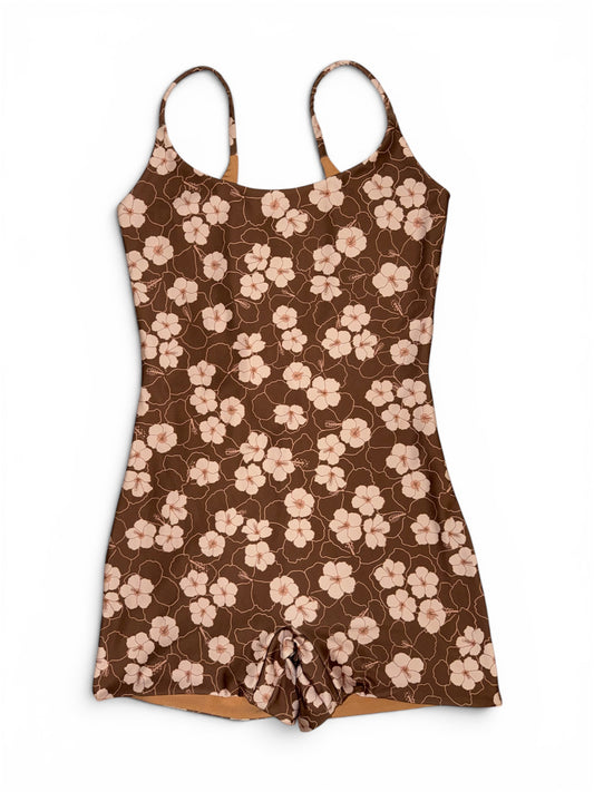 Brown Hibiscus Scoop Back Playsuit - 2XL