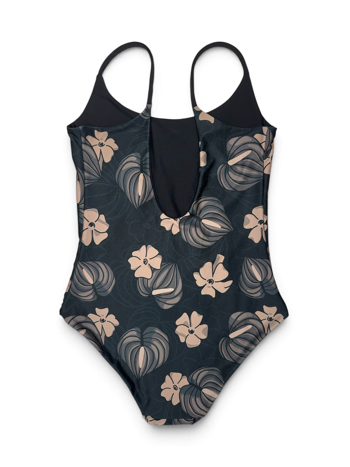 Black Moody Puakenikeni Anthurium Scoop Back One Piece - XS, S, L