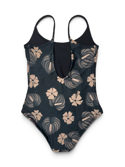 Black Moody Puakenikeni Anthurium Scoop Back One Piece - XS, S, L