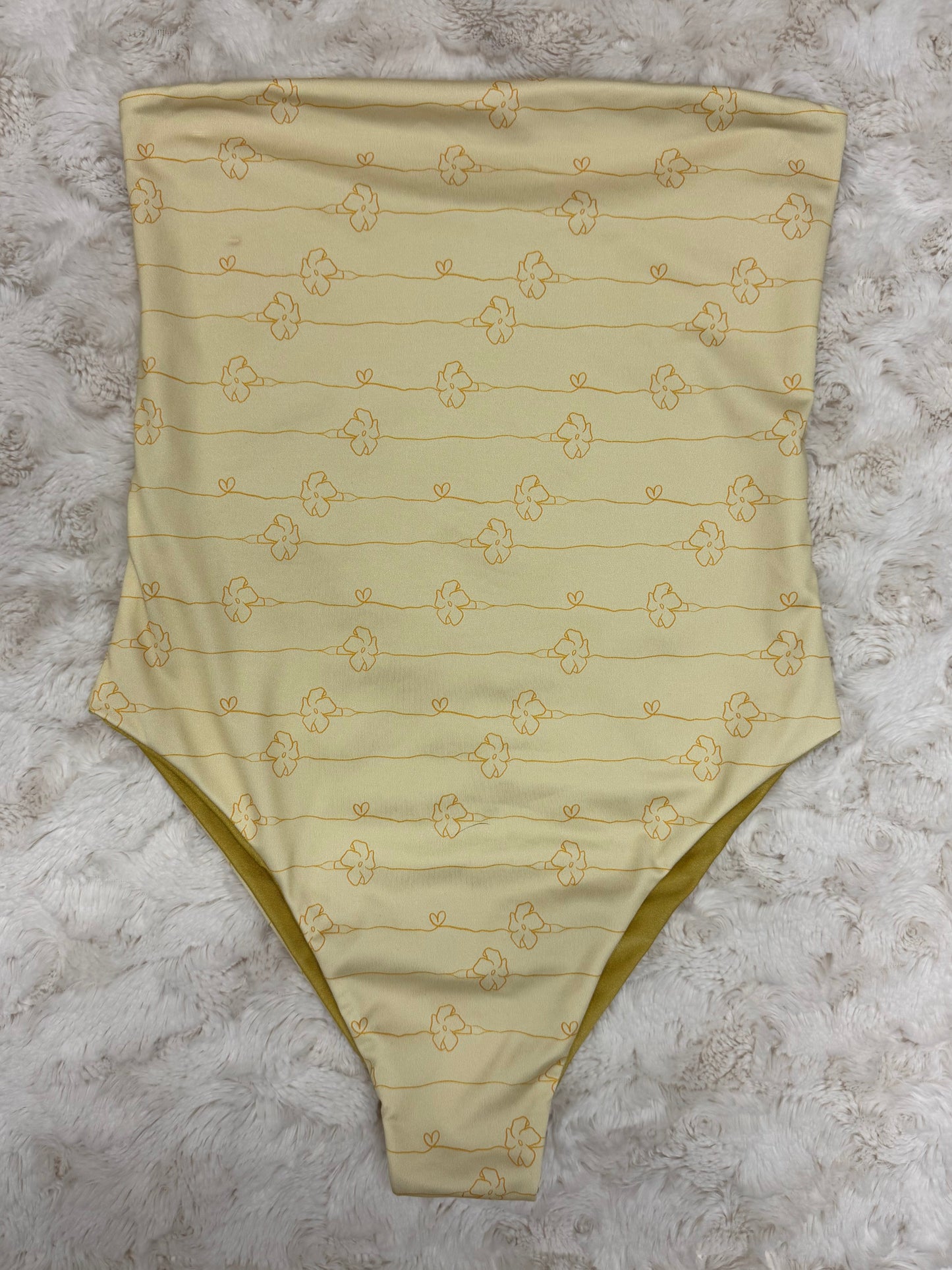 Yellow Puakenikeni Chains Strapless One Piece - M