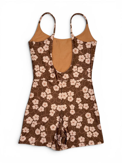 Brown Hibiscus Scoop Back Playsuit - 2XL