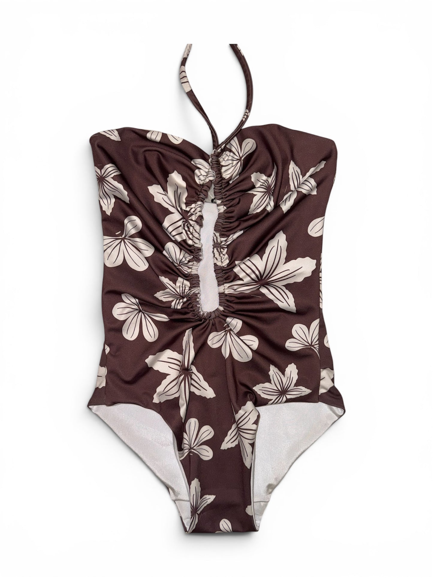 Brown Naupaka Multi-Way Plunge One Piece - XS