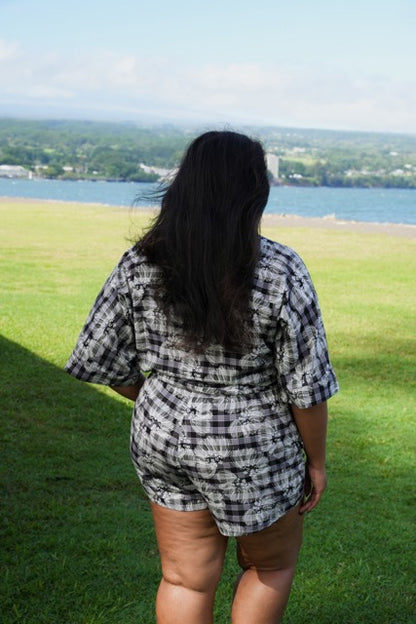Lehua X Palaka Romper w/ Waist Tie - Black