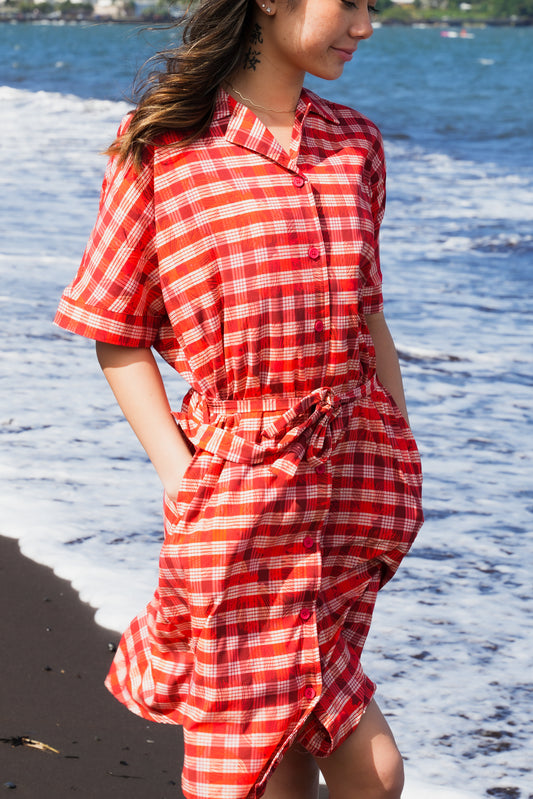 Lehua X Palaka Shirt Dress w/ Waist Tie