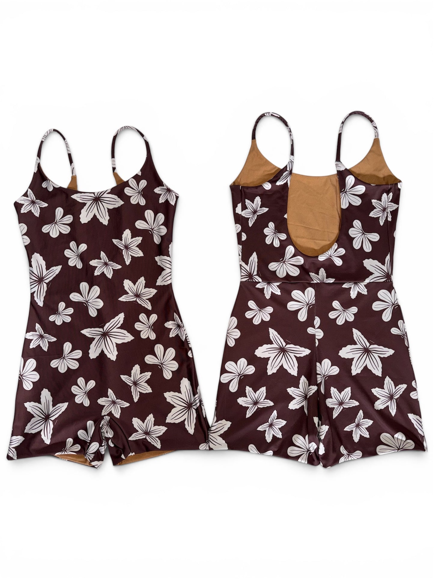 Brown Naupaka Stamps Scoop Back Playsuit - M, L, & XL