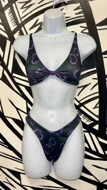 Crown Flower Hearts Knotted Top & High Hip Bottoms Set - XS