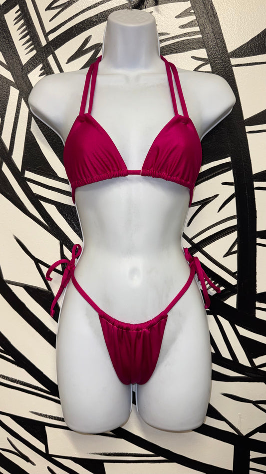 Pink Shimmer Triangle Top & Tie Bottoms Set