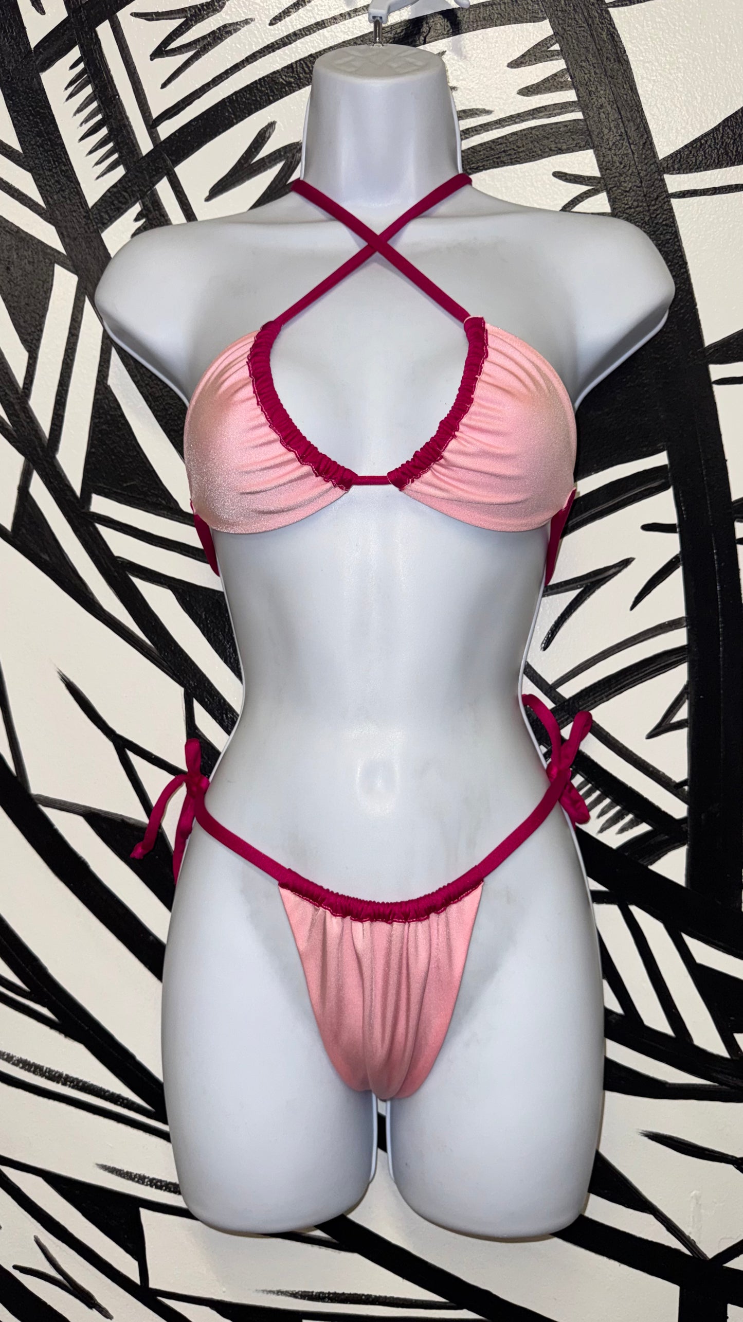 Pink Shimmer Triangle Top & Tie Bottoms Set