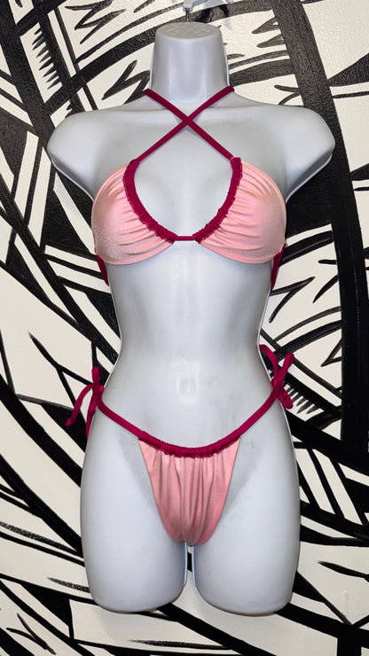 Pink Shimmer Triangle Top & Tie Bottoms Set