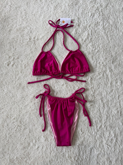Pink Shimmer Triangle Top & Tie Bottoms Set