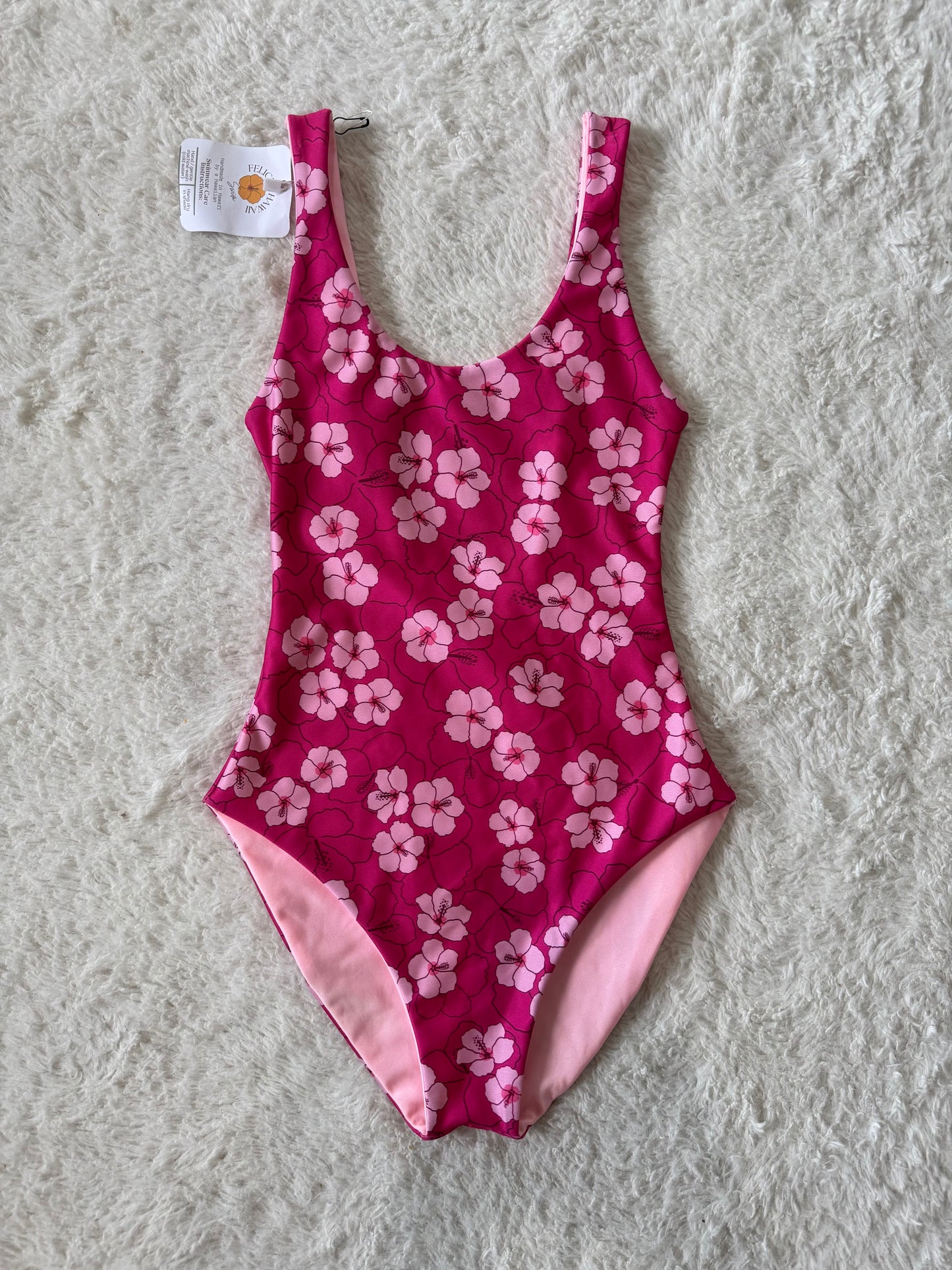 Pink Hibiscus Scoop Back One Piece - XS