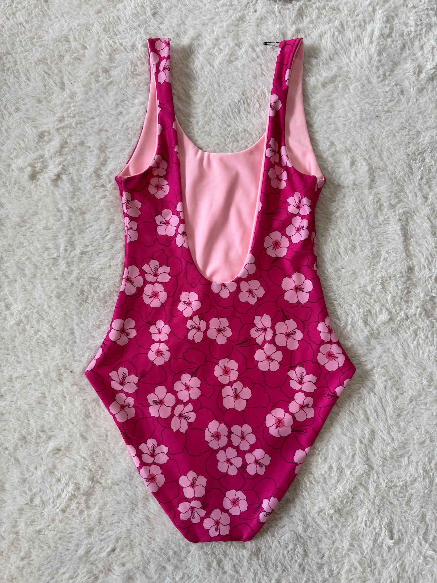 Pink Hibiscus Scoop Back One Piece - XS
