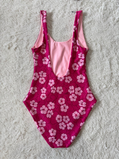 Pink Hibiscus Scoop Back One Piece - XS