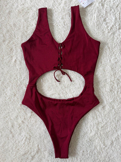 Lace-Up Front Cut Out One Piece - M