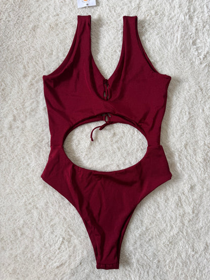 Lace-Up Front Cut Out One Piece - M