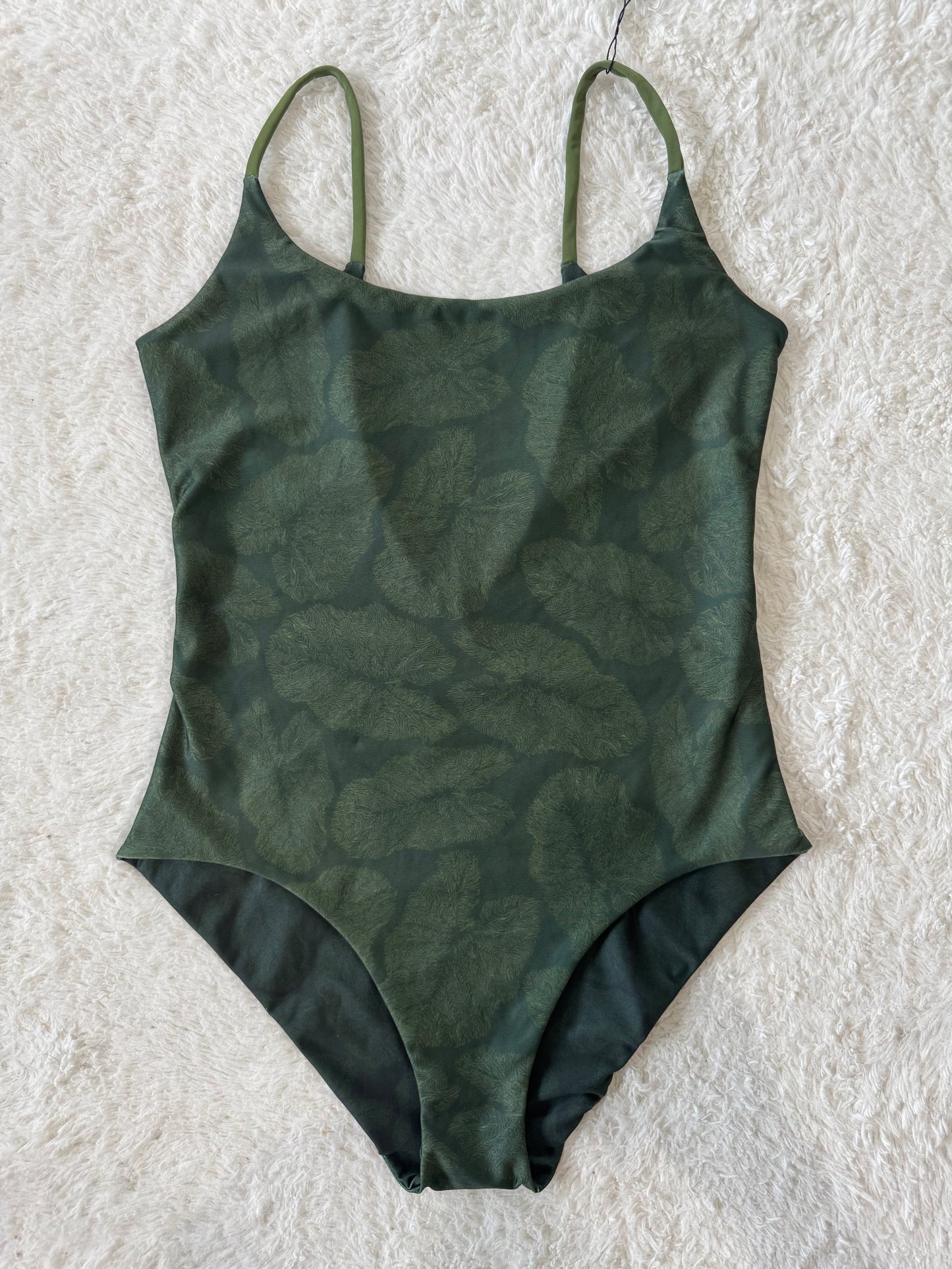 Green Kalo Veins Scoop Back One Piece - XL