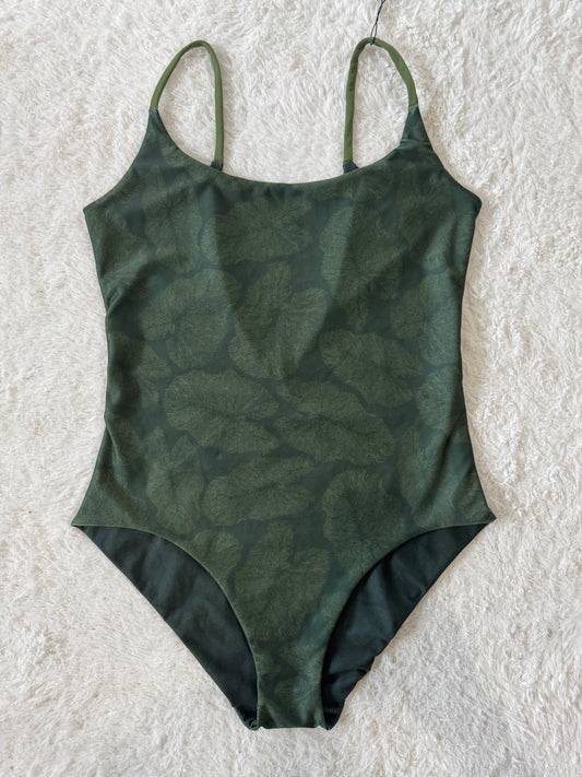Green Kalo Veins Scoop Back One Piece - XL