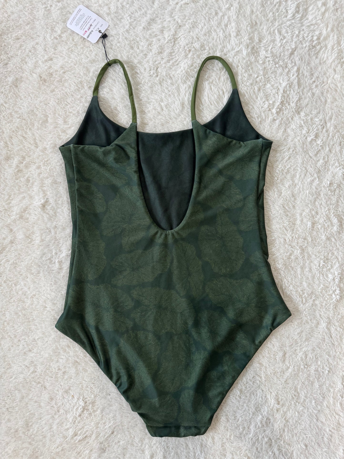 Green Kalo Veins Scoop Back One Piece - XL