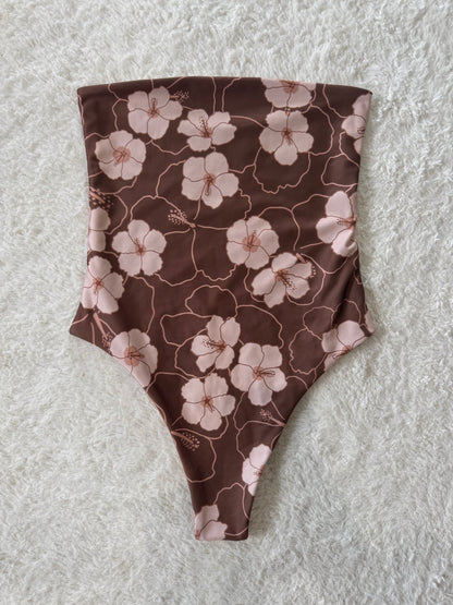 Brown Hibiscus Strapless One Piece - S