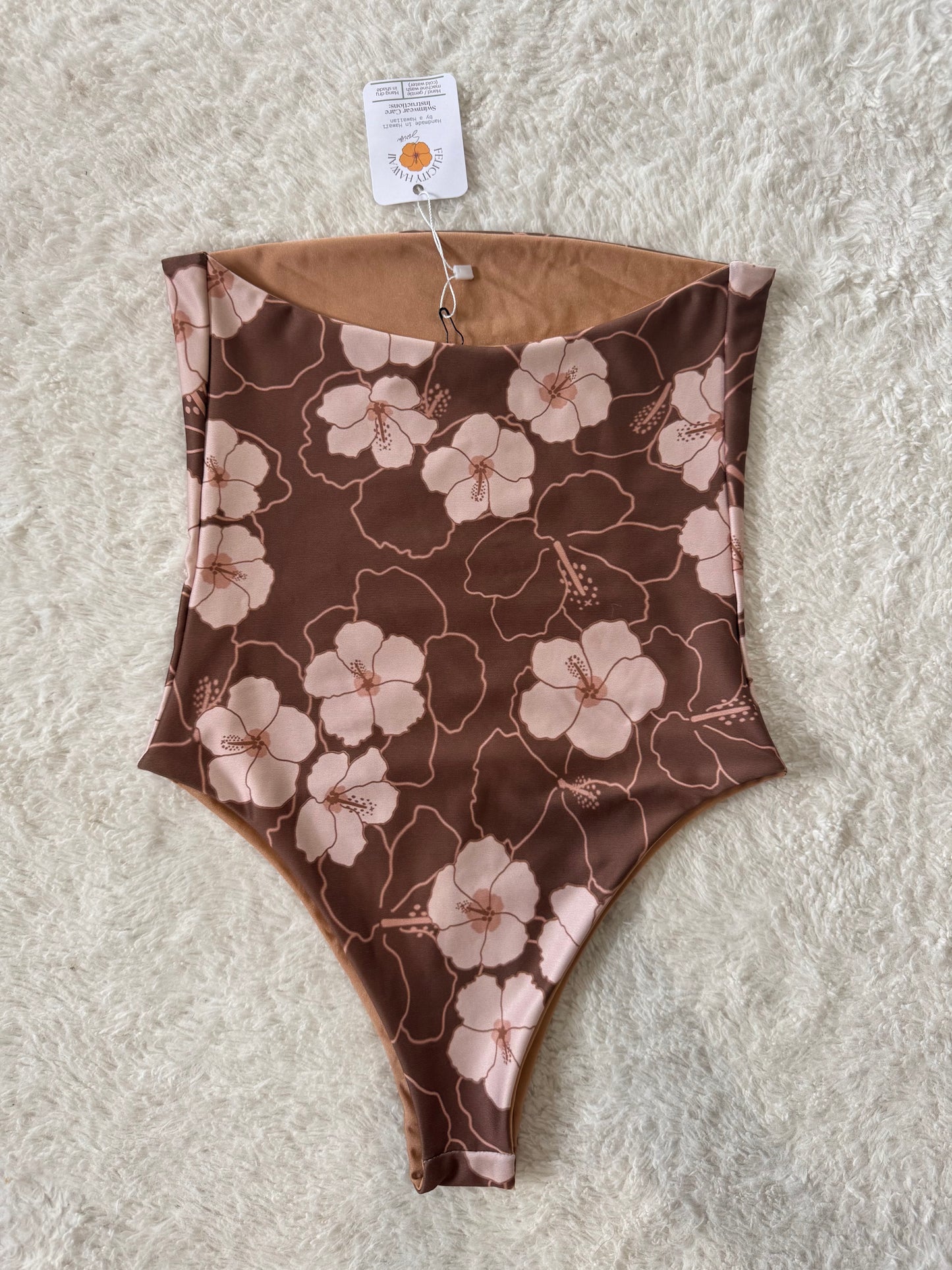Brown Hibiscus Strapless One Piece - S