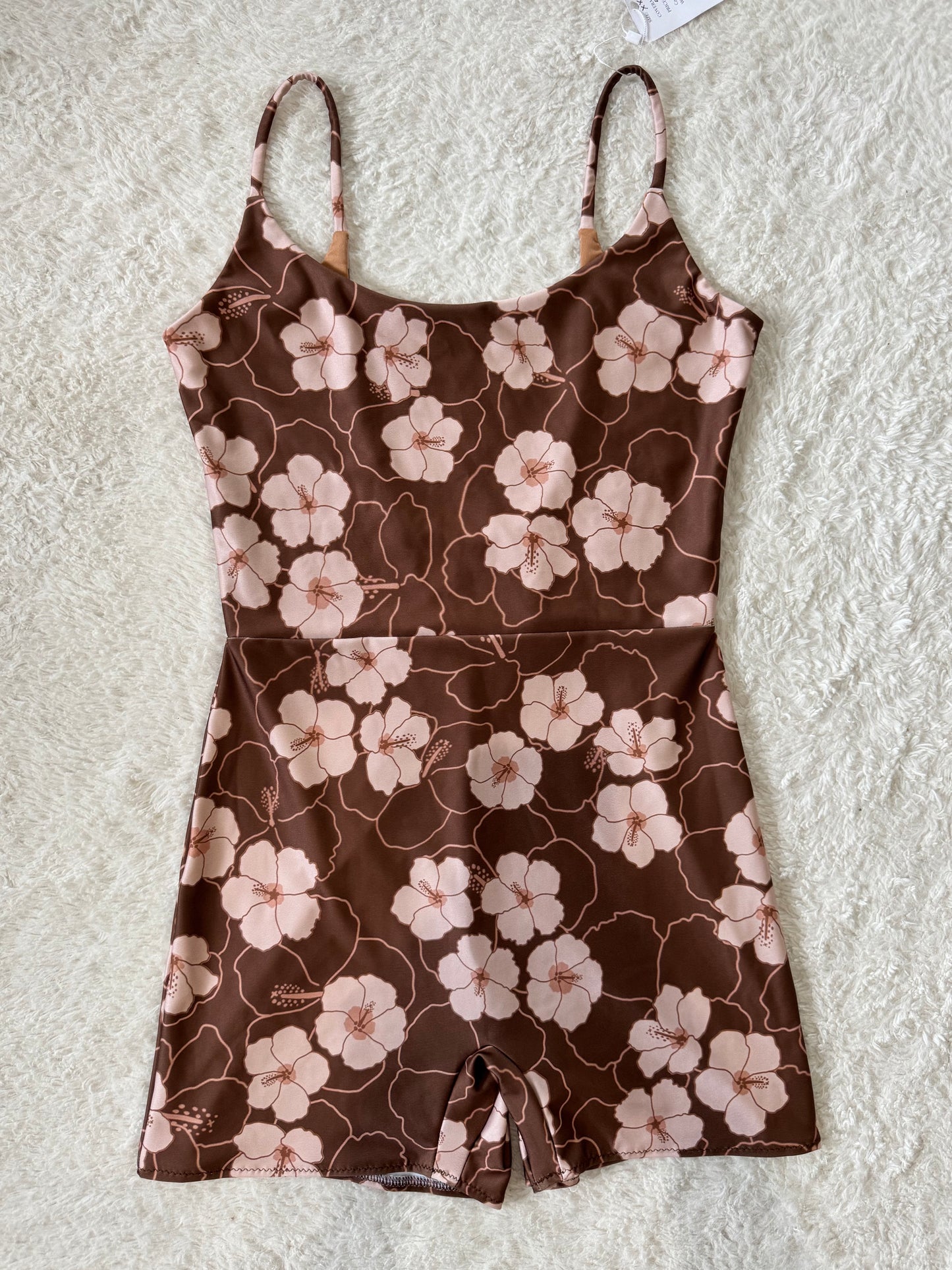 Brown Hibiscus Scoop Back Playsuit - 2XL