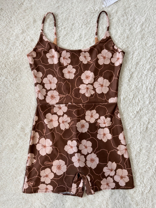 Brown Hibiscus Scoop Back Playsuit - 2XL