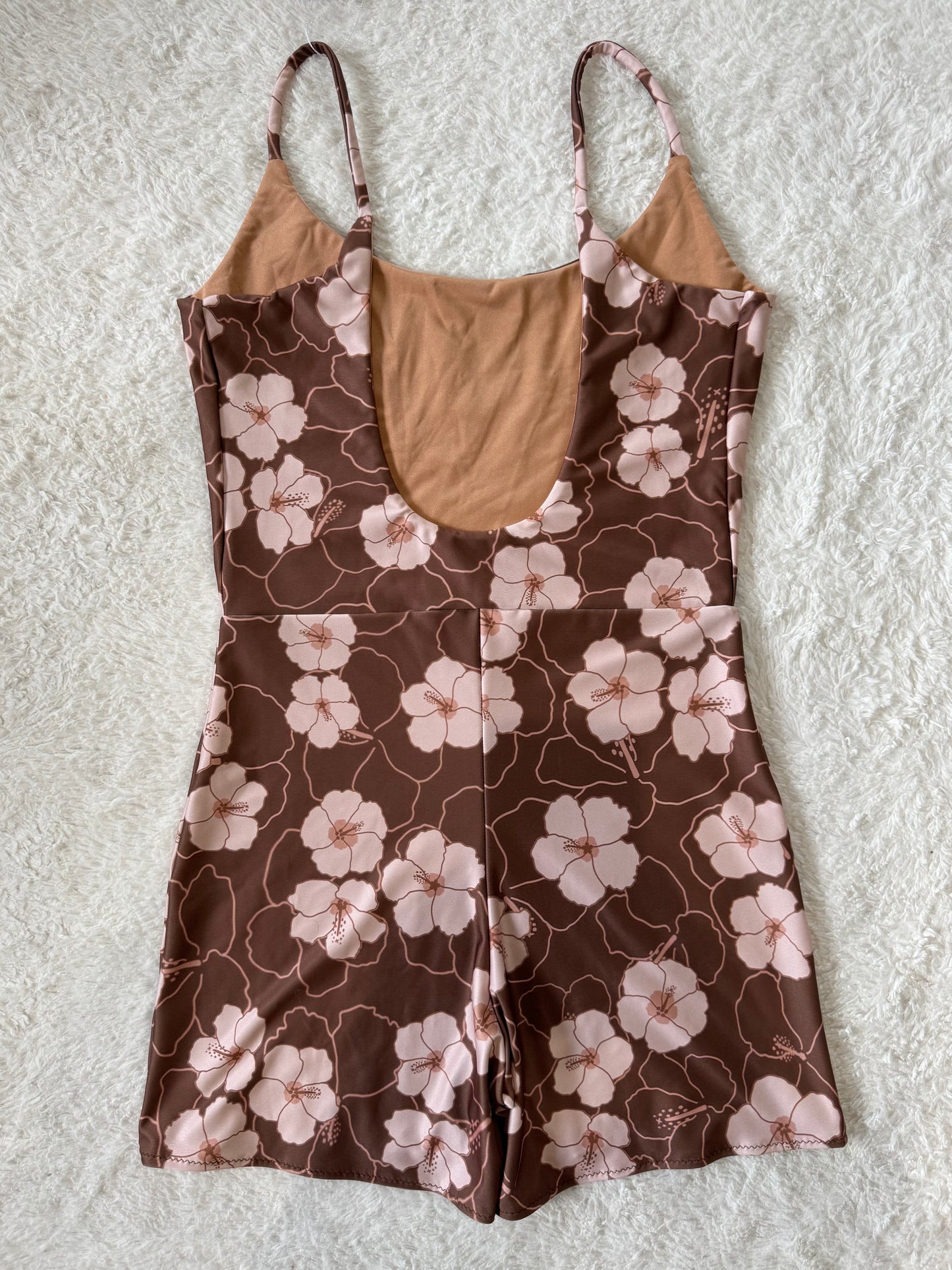 Brown Hibiscus Scoop Back Playsuit - 2XL