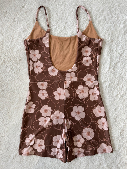 Brown Hibiscus Scoop Back Playsuit - 2XL