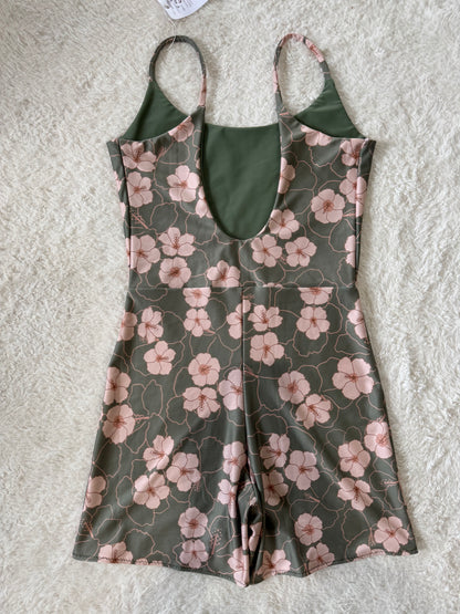 Green Hibiscus Scoop Back Playsuit - L