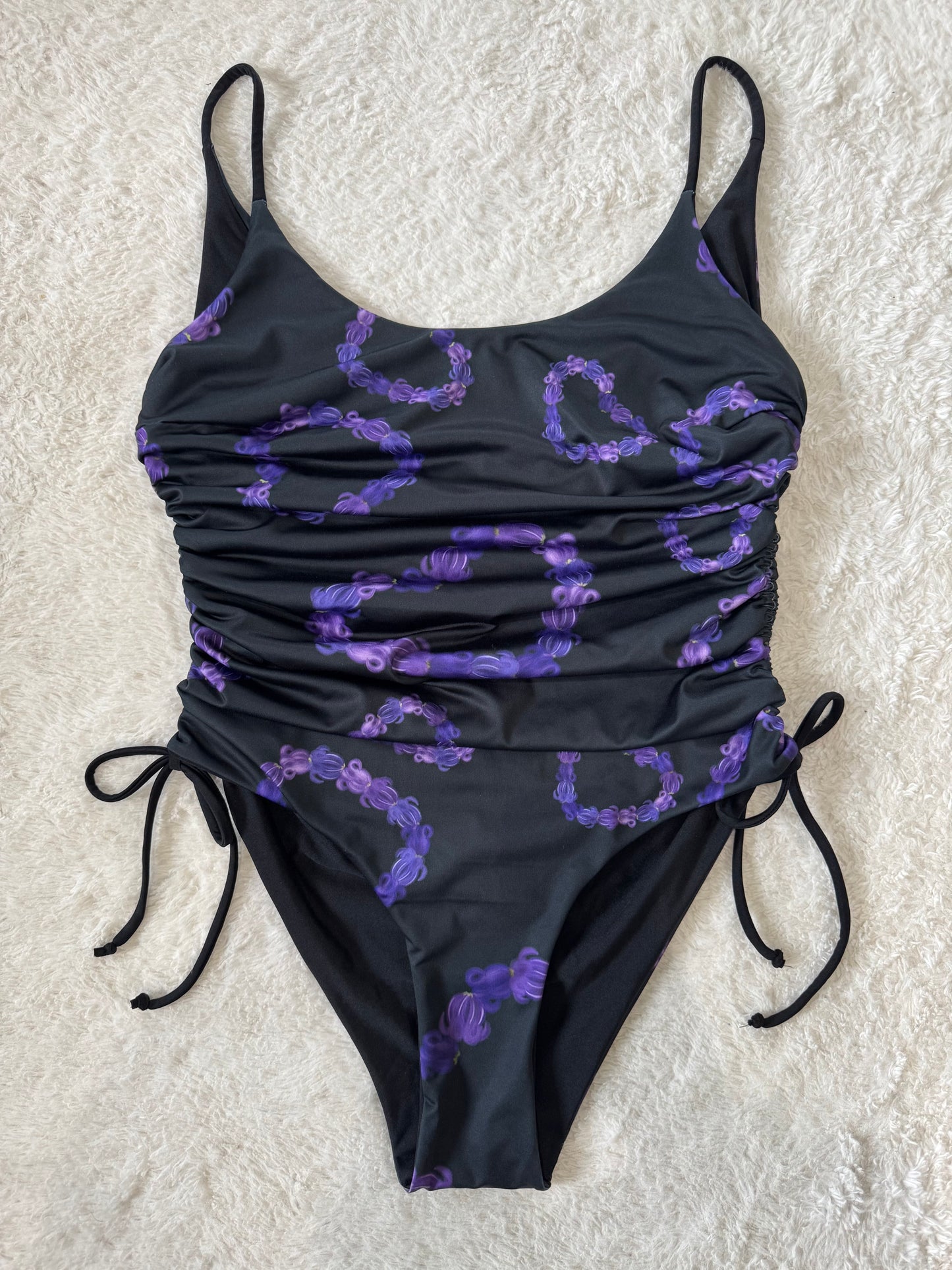 Crown Flower Hearts Scoop Back One Piece with Adjustable Ruched Sides