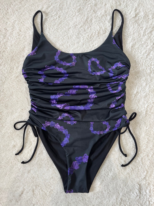 Crown Flower Hearts Scoop Back One Piece with Adjustable Ruched Sides