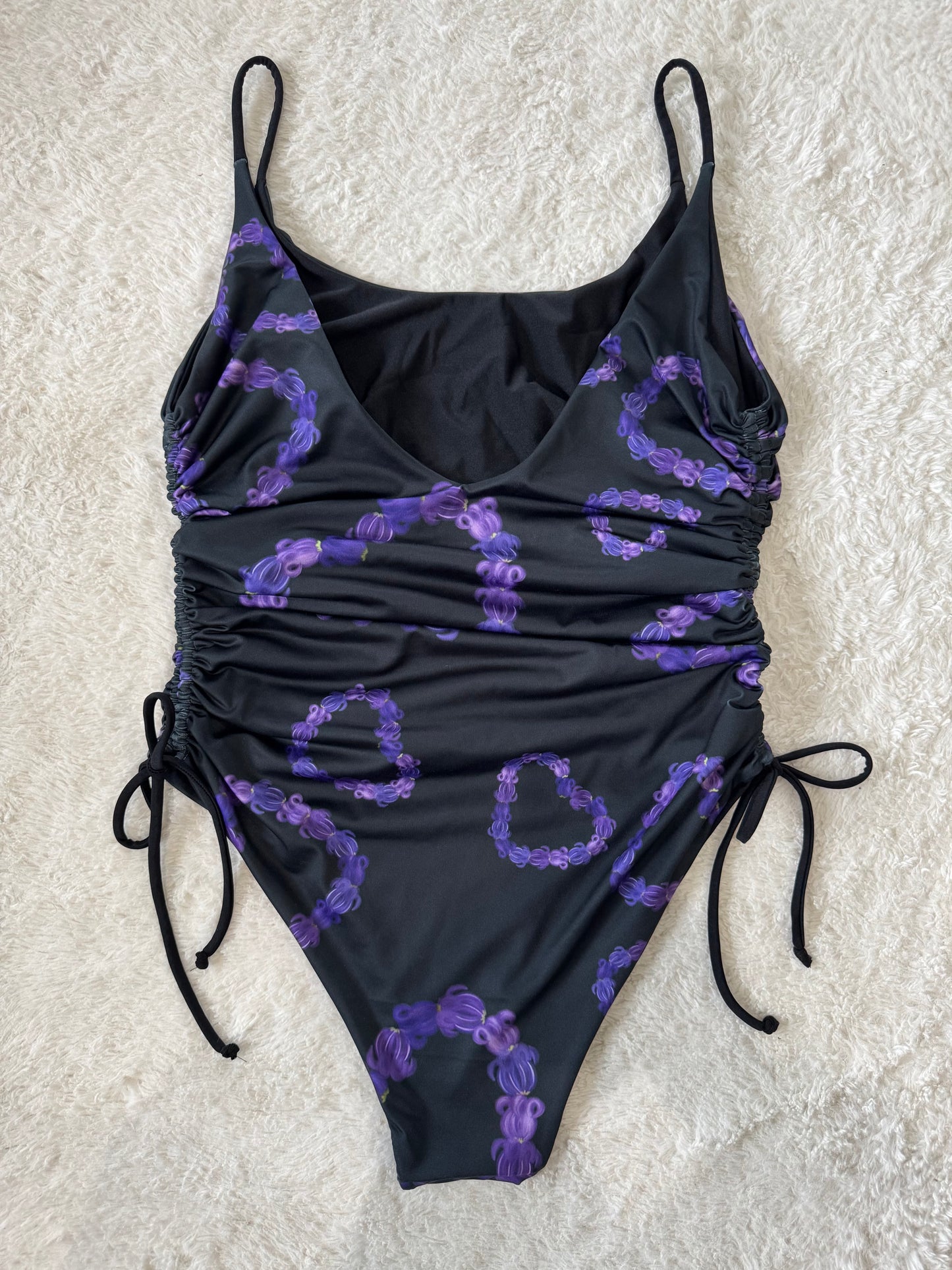 Crown Flower Hearts Scoop Back One Piece with Adjustable Ruched Sides