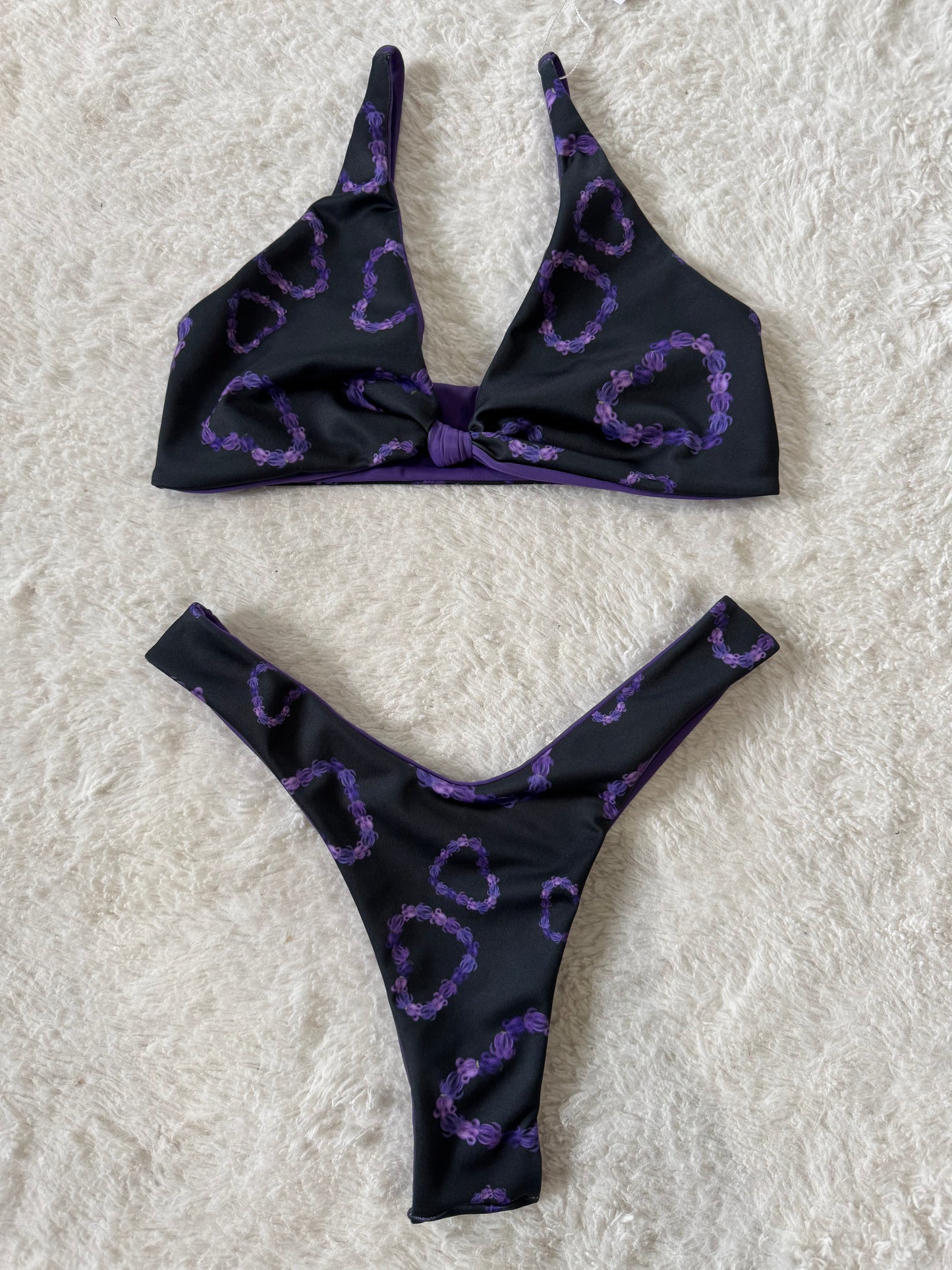 Crown Flower Hearts Knotted Top & High Hip Bottoms Set - XS