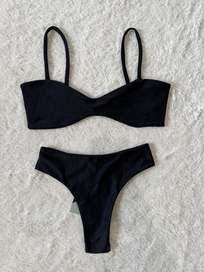 Black Sweetheart Top & Mid Waist Bottoms Set - XS