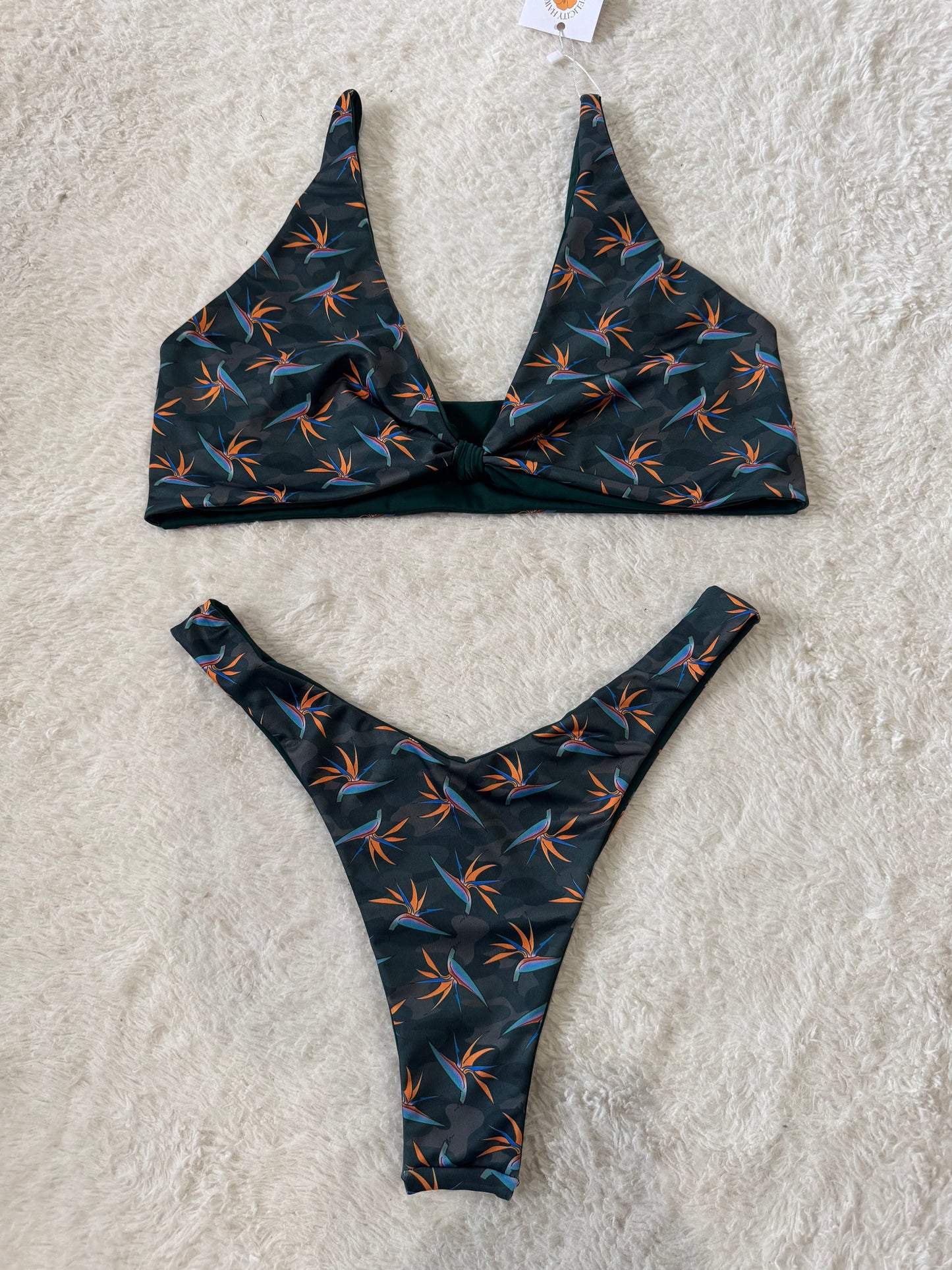 Camo Bird of Paradise Knotted Top & High Hip Bottoms Set - XXL