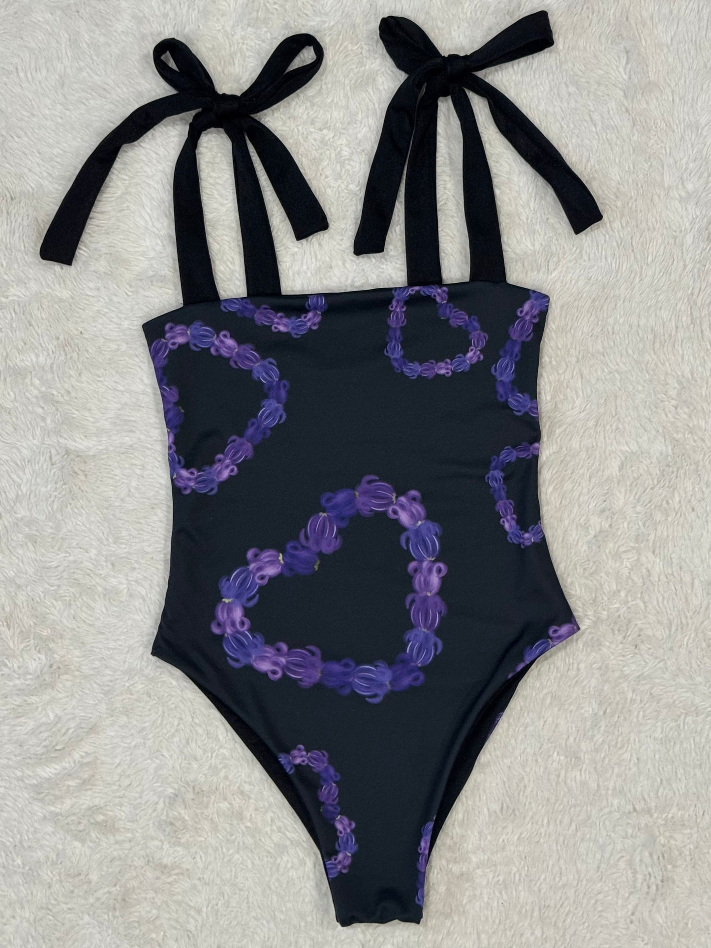 Crown Flower Hearts Tie Strap One Piece - M