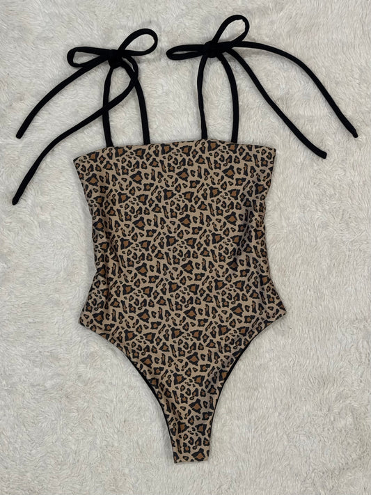 Cheetah Moku Tie Strap One Piece - XS
