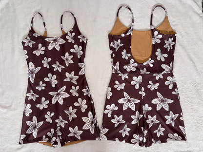 Brown Naupaka Stamps Scoop Back Playsuit - M, L, & XL