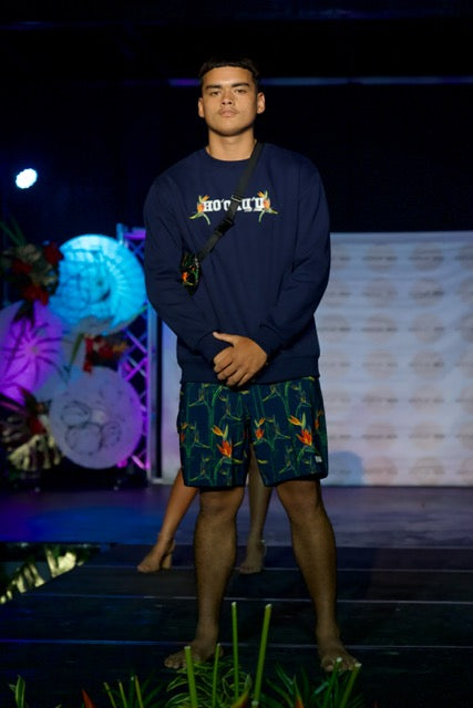 Navy Bird of Paradise Board Shorts by Irie and Haze X Ikehu Collective